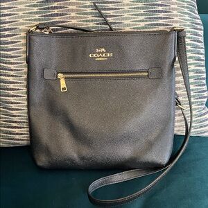 Coach Saffiano Rowan File Black Leather Crossbody Shoulder Bag